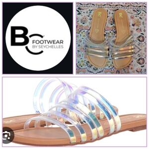 BC Footwear Size 8 Iridescent Slide Sandals Vegan Flat Casual Slide On Sandal